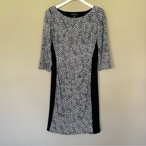 Lauren Ralph Lauren Stretchy Ruched Black Career Dress Women 12 Slimming 3/4 Sle